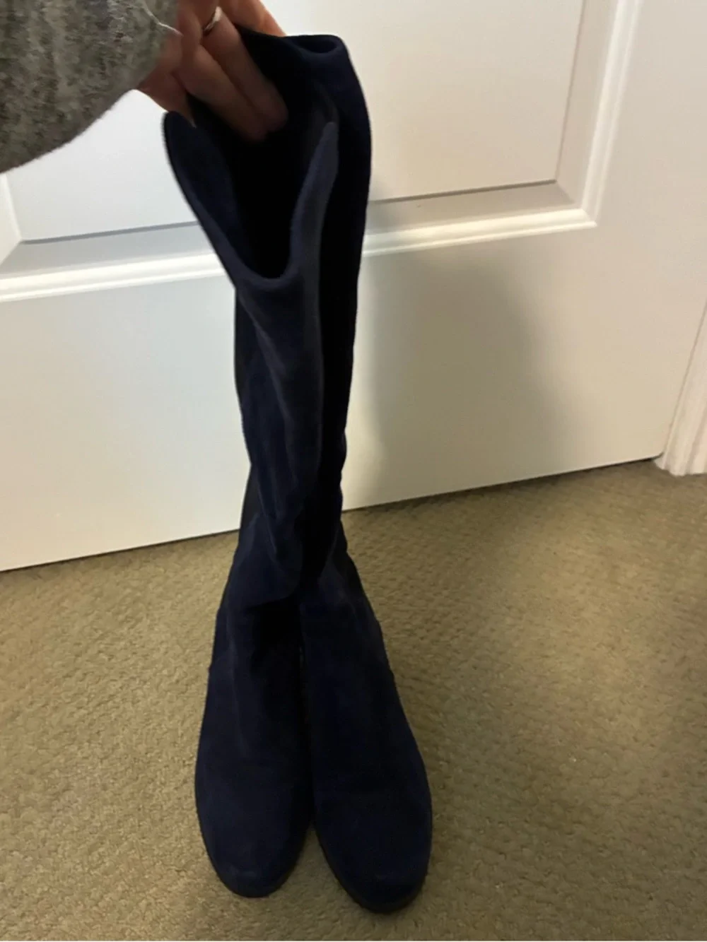 Stuart weitzman Navy Suede 550 Over-The-Knee Boots with Black Stretch Panel 6M
